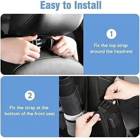 Black oxford cloth car seat organiser bag with hanging loops for storage