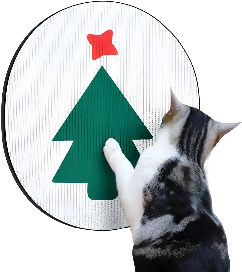 Wall-mounted cat scratching pad made of corrugated cardboard with catnip
