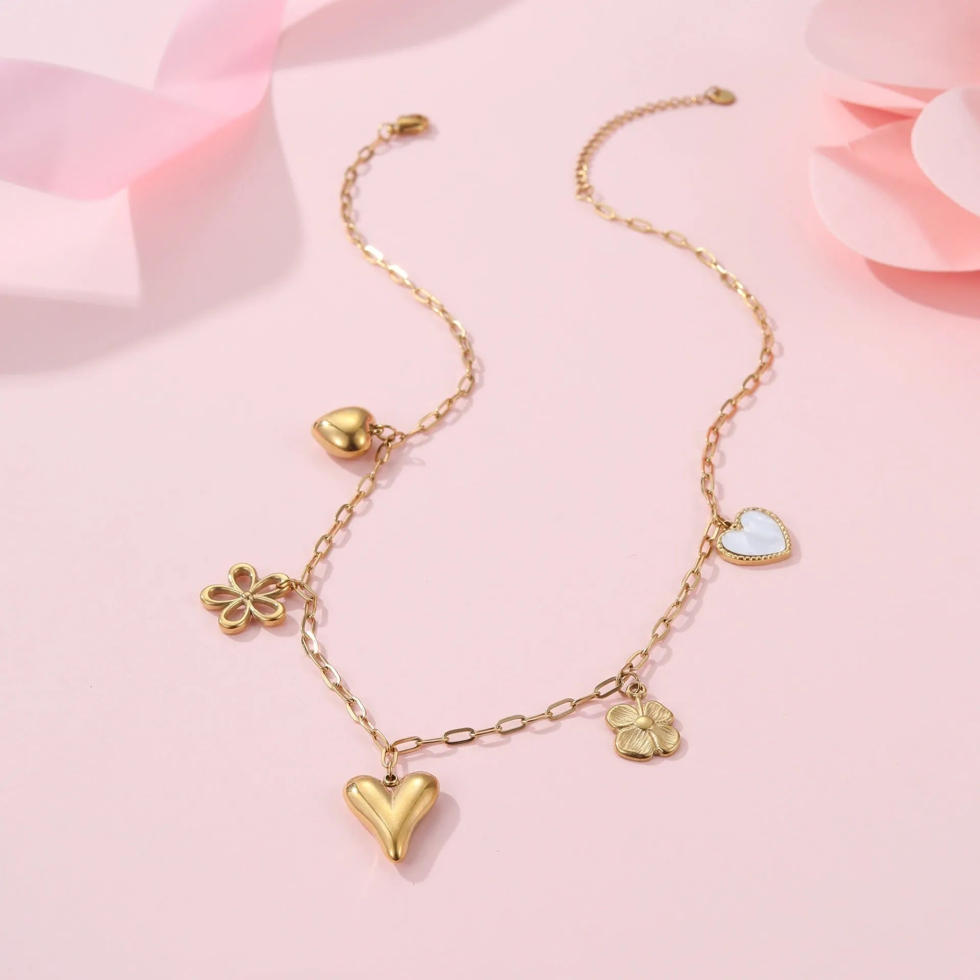 Gold plated stainless steel sun pendant necklace with geometric design on adjustable chain