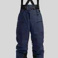Men's black waterproof ski pants with an adjustable strap waistband and thickened linen fabric.