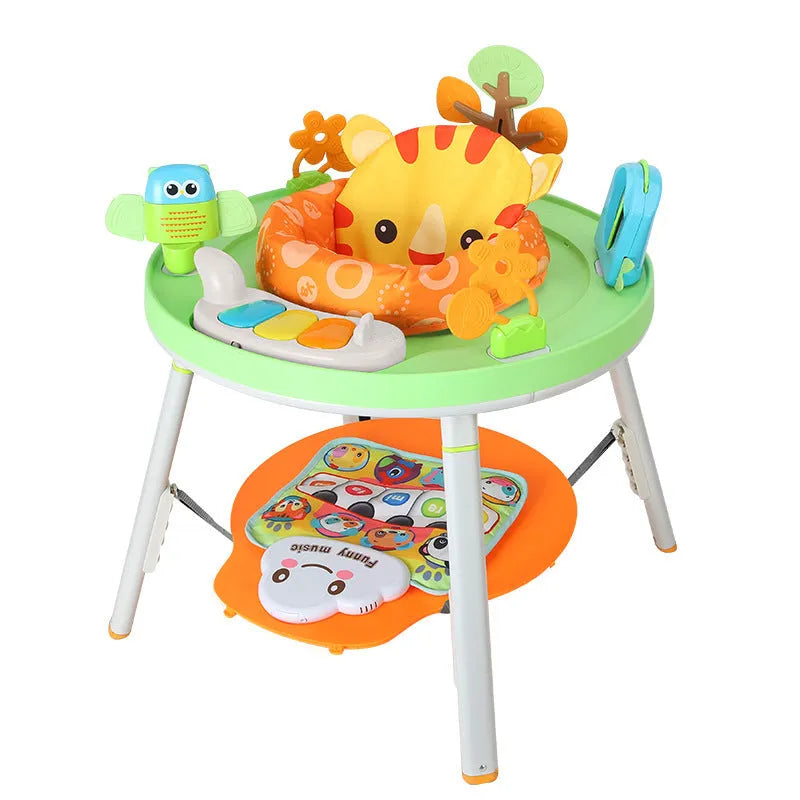 Baby jumping chair gymnastic rack with interactive toys in duck or lion theme models.
