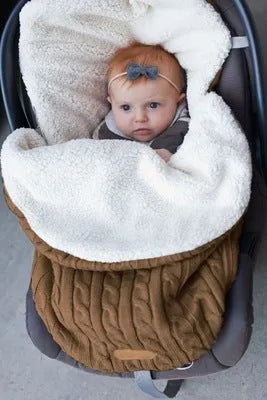 Baby stroller sleeping bag with thick filling in envelope design, shown in beige colour.