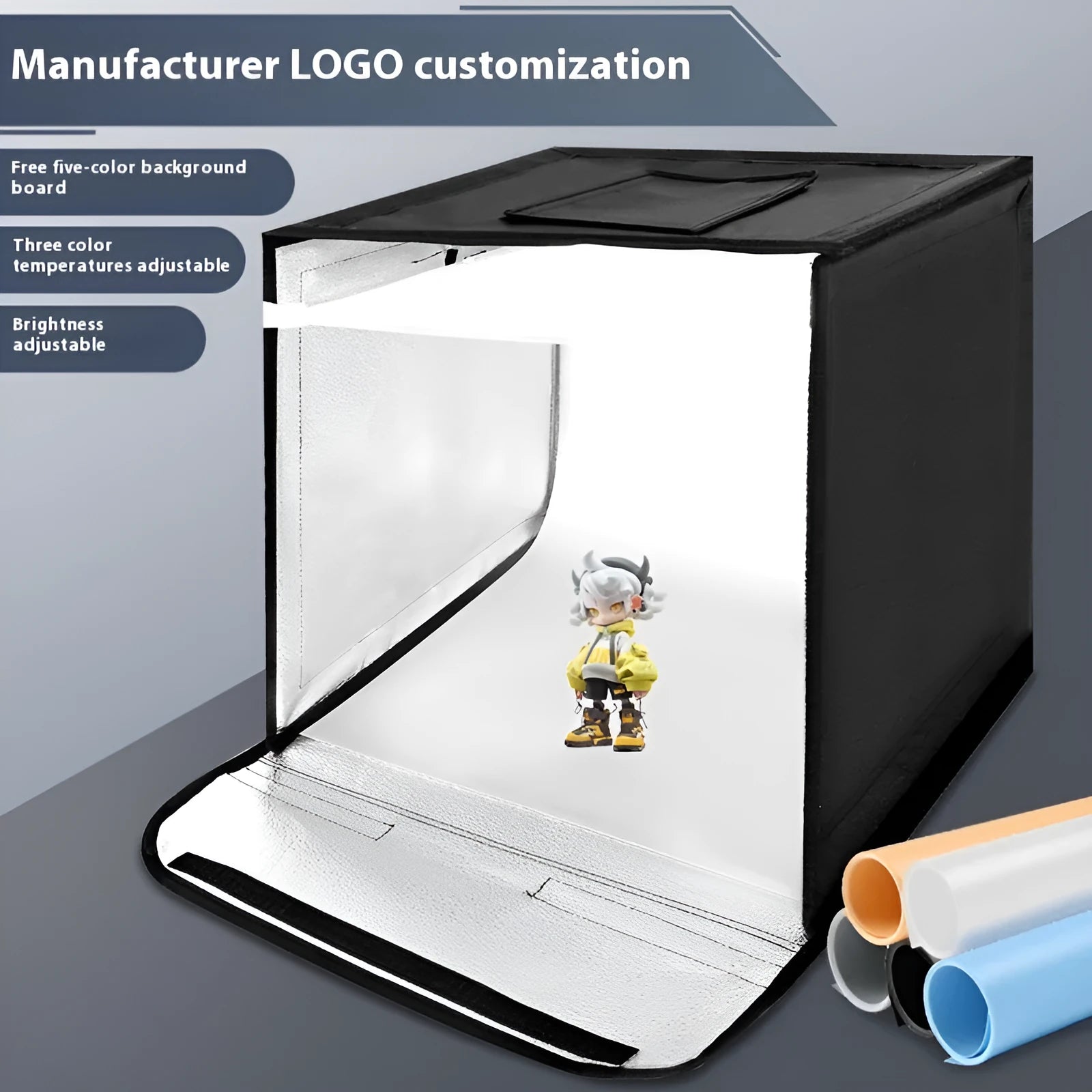 50cm studio photo light box with folding LED lighting and reflective cloth interior for product photography