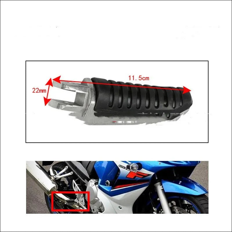 Black aluminium alloy motorcycle footpegs for Suzuki models on a white background.