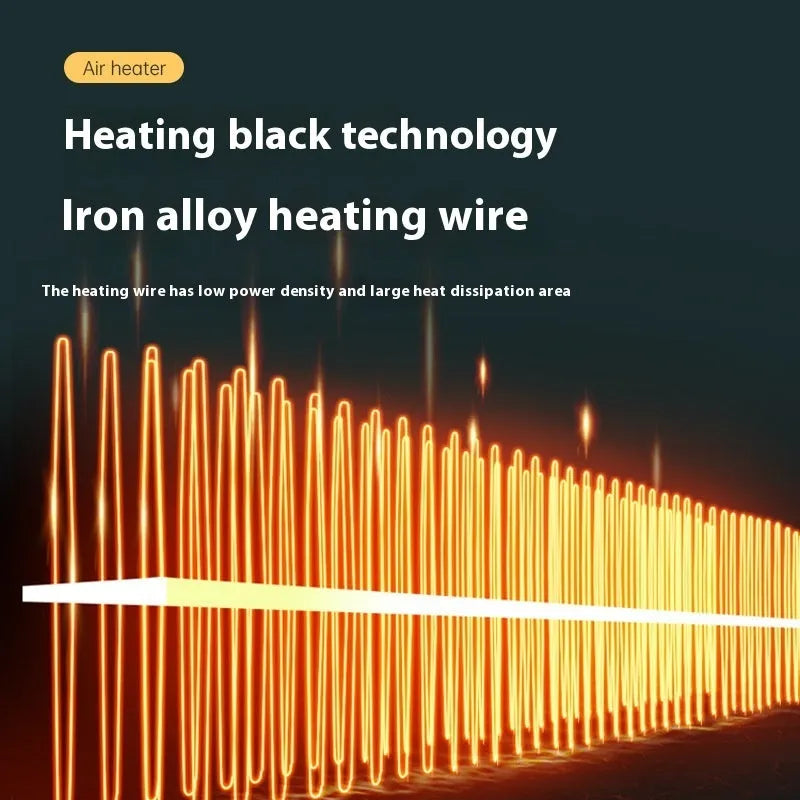 Small white desktop electric heater with control dial and grille, shown from the front.