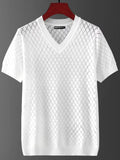 Man wearing a black Korean style V-neck ice silk summer t-shirt for casual wear