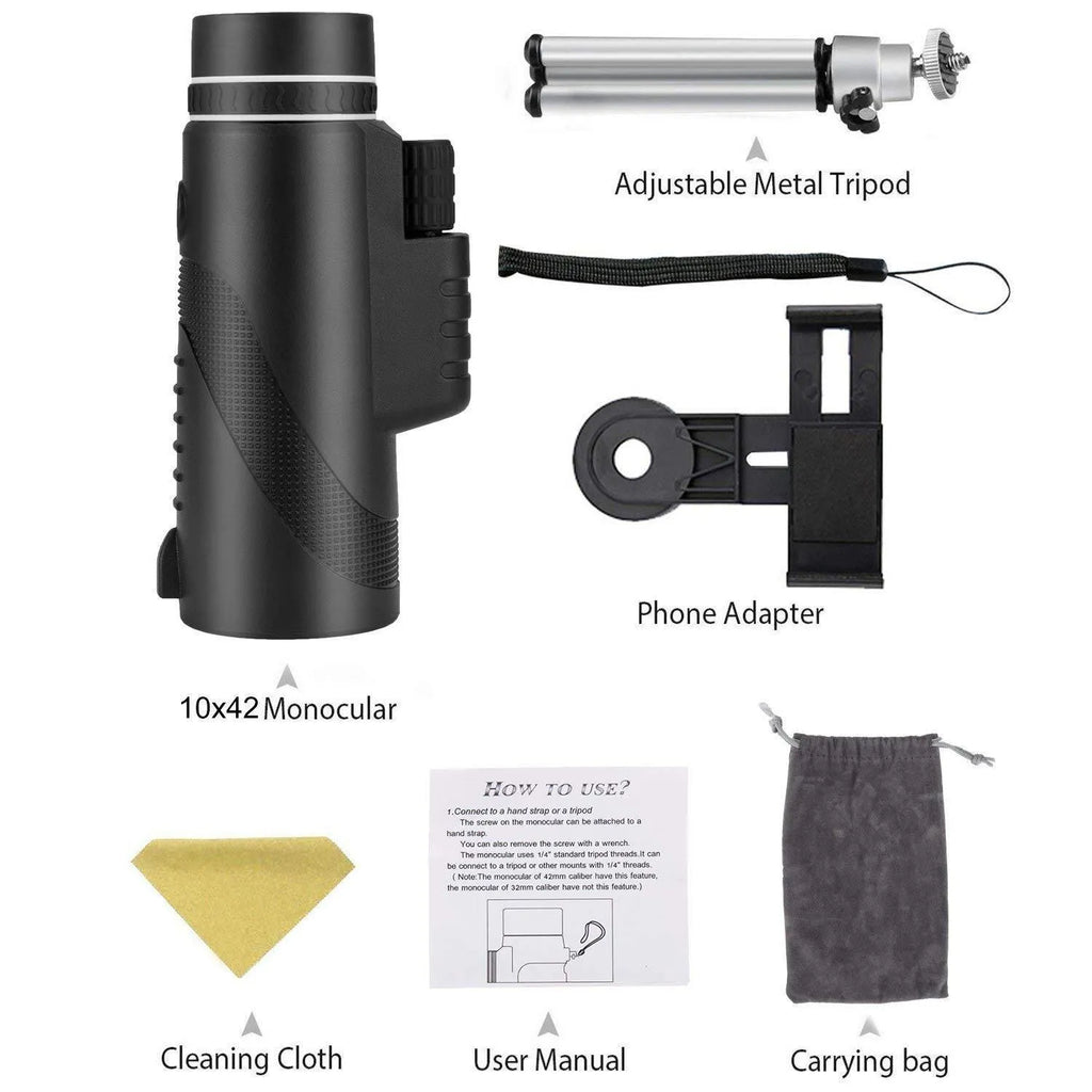 Black HD 40x60 monocular telescope with fully coated lenses and compact design