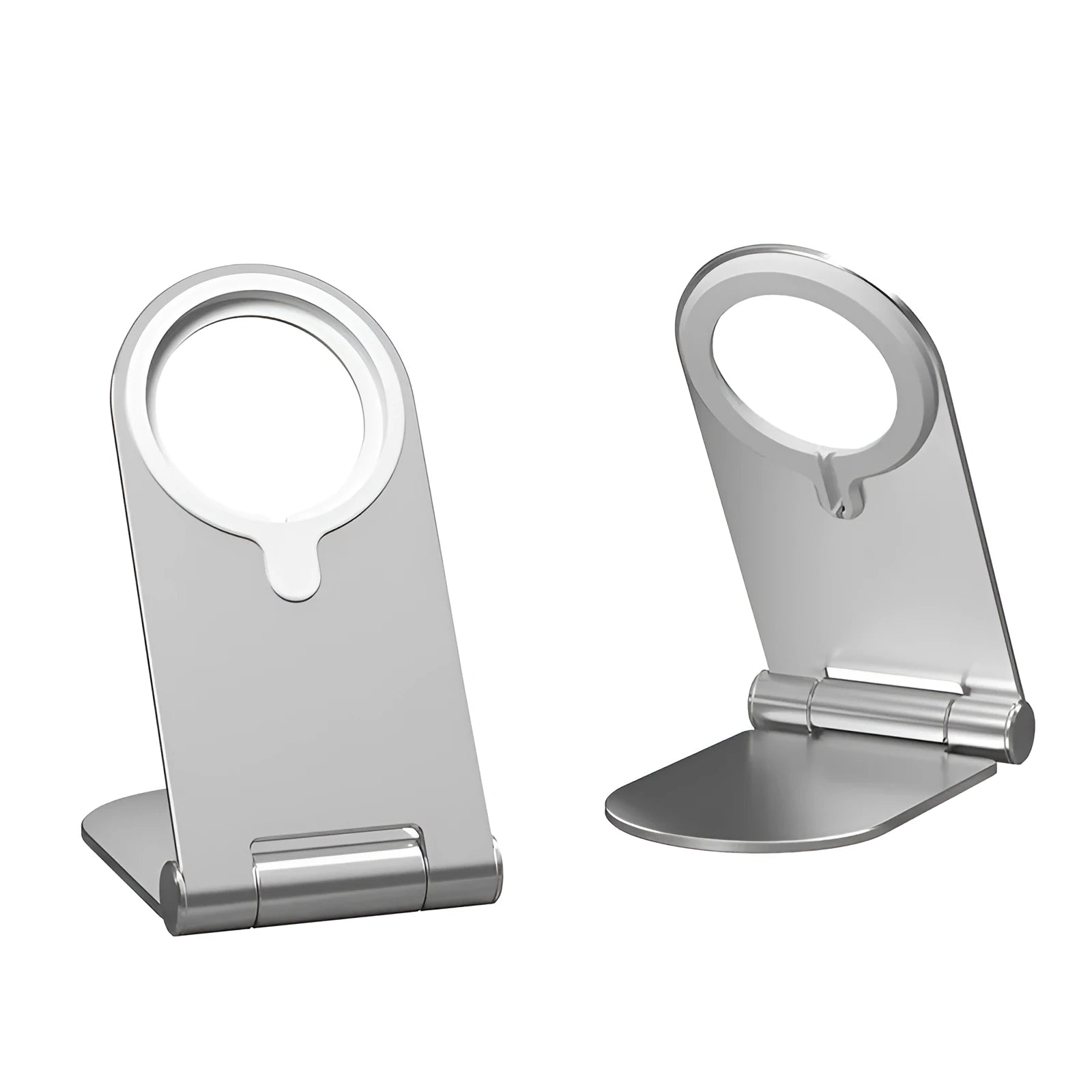 Silver vertical adjustable magnetic car phone mount for iPhone 12 series on a dashboard