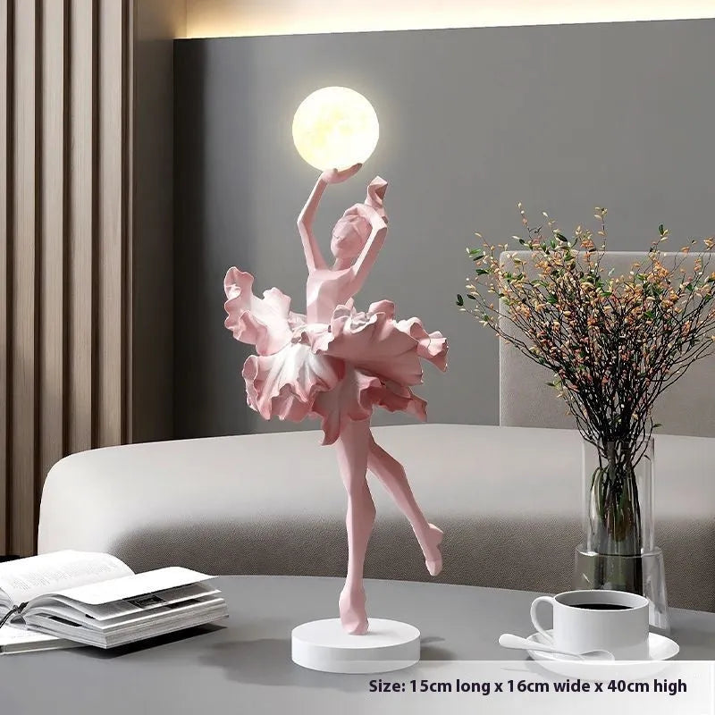 Art Girl modern USB night lamp in black gold, white, pink, or light blue resin finish.