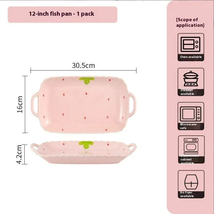 Strawberry design porcelain dinnerware set with flower bowls, plates, and spoon