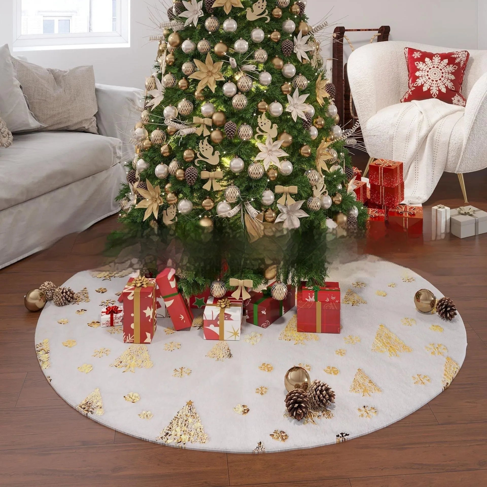 Plush Christmas tree style festive rug in cedar or snowflake star design