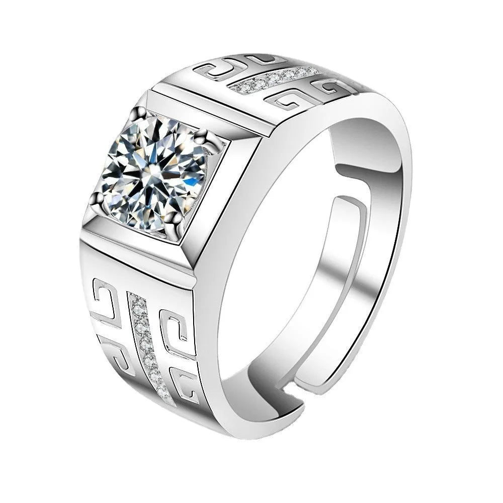 Large square diamond men's ring with adjustable copper band in gold colour
