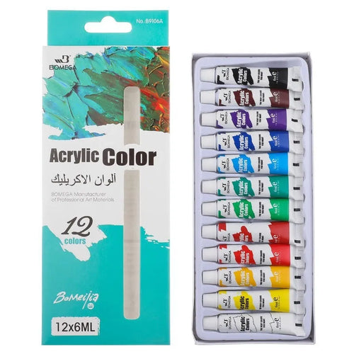 Set of acrylic, gouache, watercolour and oil painting tubes in 12 colours for multiple artistic mediums