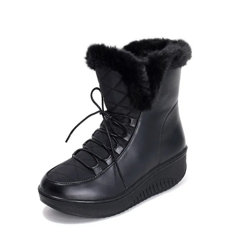 Women's black winter boots with lace-up closure and 3cm platform sole