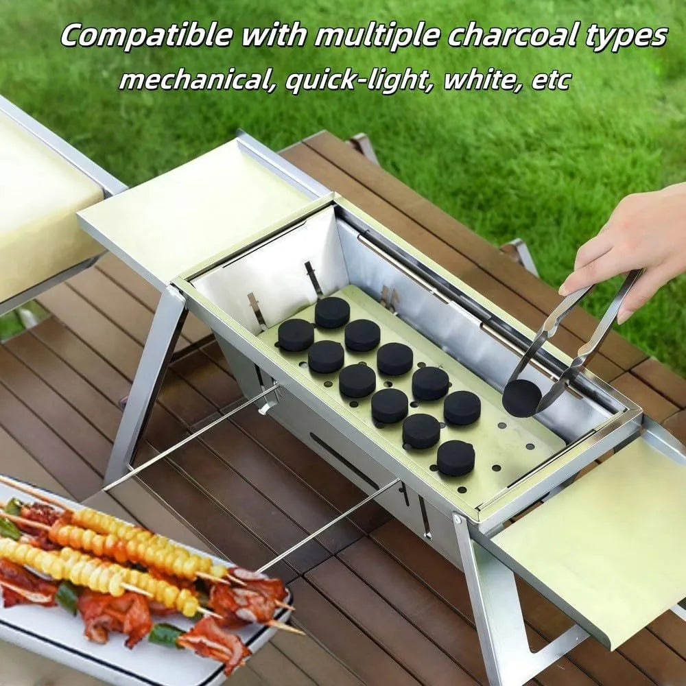 Small metal foldable portable charcoal grill for outdoor camping and picnics