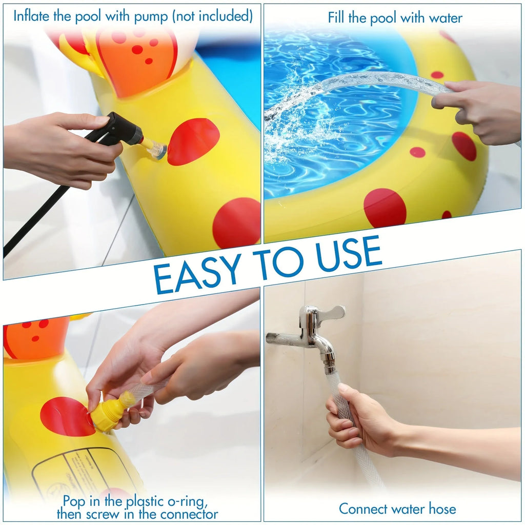 Dinosaur water spray inflatable pool with shark design play mat in blue colour