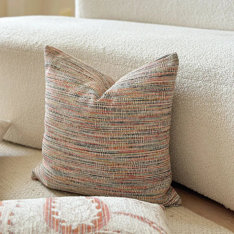 American-style jacquard paisley cushion cover with plant and flower design in amber colour
