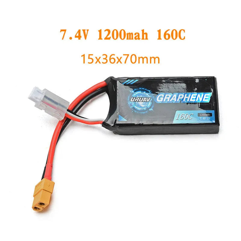 Black 7.4V 1200mAh 2S lithium polymer RC battery pack with connector