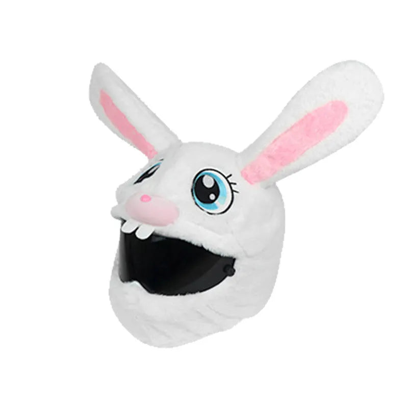 White long-eared rabbit head plush helmet cover for electric motorcycle helmets