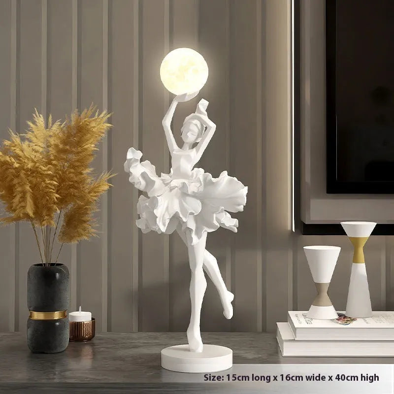 Art Girl modern USB night lamp in black gold, white, pink, or light blue resin finish.
