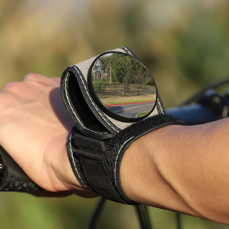 Black nylon cycling wrist rear-view mirror for bicycle safety