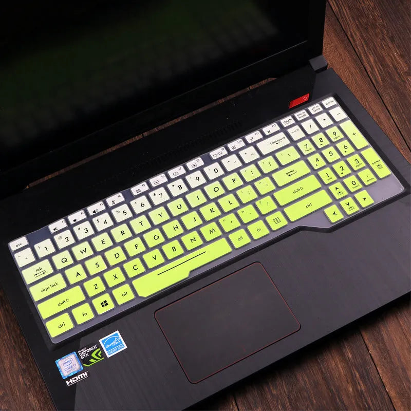ASUS Flight laptop keyboard protective film cover shown in a translucent colour option on a laptop.