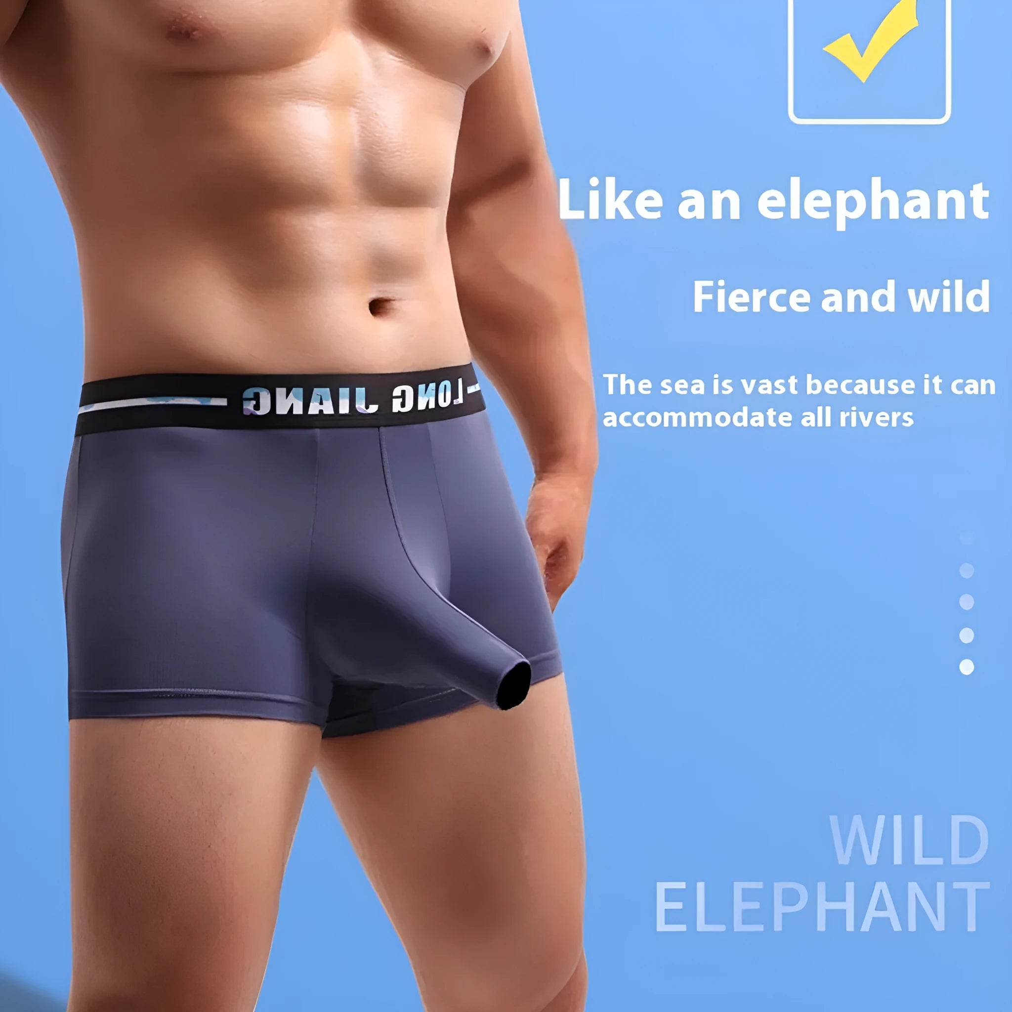 Men's solid colour ice silk open trunk boxer shorts laid flat, showing mid-waist design.