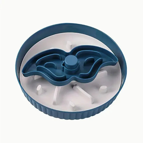 Slow feed dog bowl with rotating silicone lick mat in beard pattern design