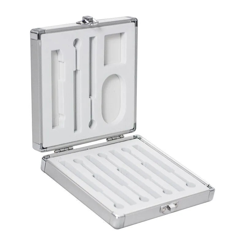 Silver aluminium storage box for soldering iron tools measuring 154x147x36mm