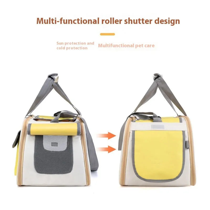Foldable single shoulder pet bag in canvas material with large capacity for cat and small dog transport