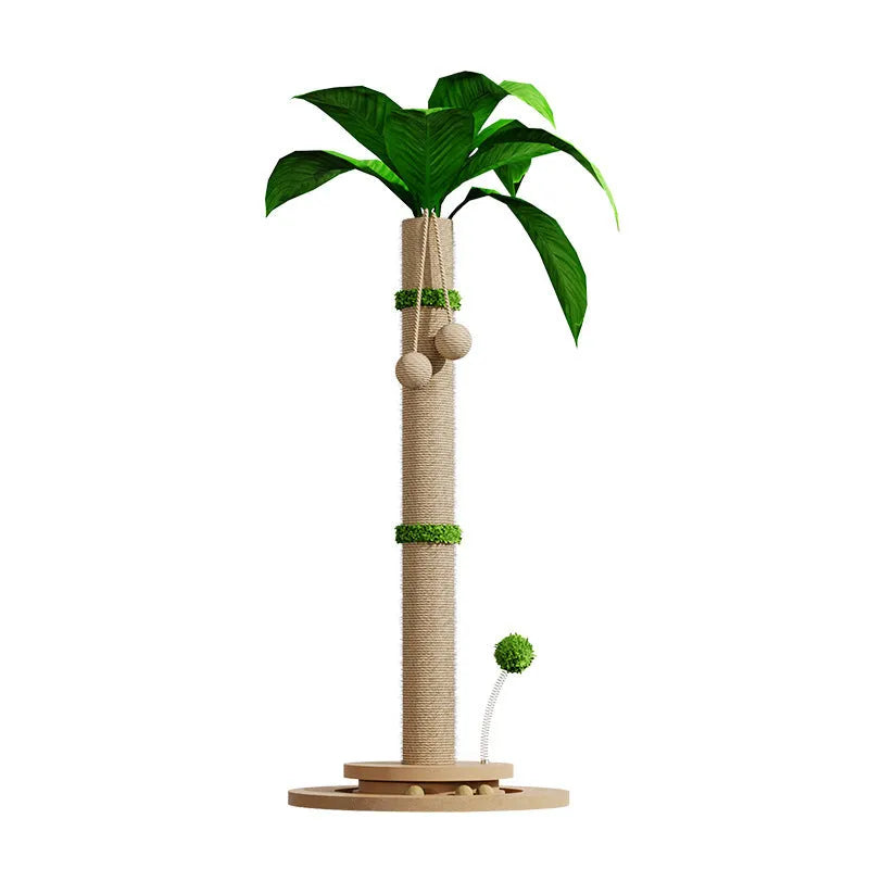 Canna coloured vertical cat climbing frame with hemp rope scratching posts and chamfered grab columns
