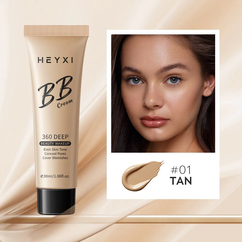 Waterproof BB cream foundation product in four colour shade options for sweat-resistant coverage
