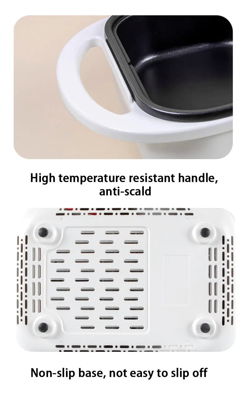 A white or green household electric hot pot appliance with mechanical controls, shown with its pot.