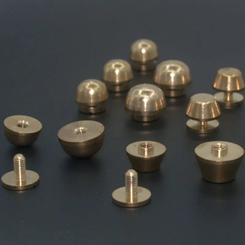 Brass decorative buckle foot nails in round and bucket styles measuring 10mm and 12mm