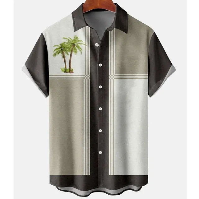 Men's slim fit short sleeve shirt with an all-over digital floral print on polyester fabric