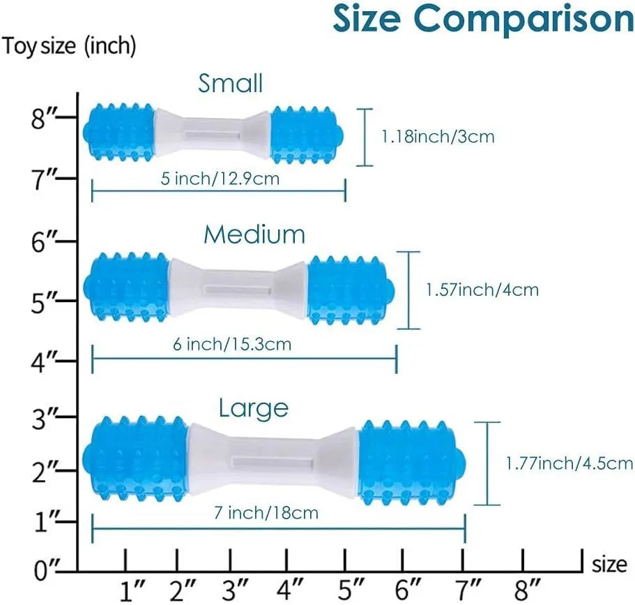 Dual-colour puppy teething chew toy in three sizes for dogs aged 2 to 8 months