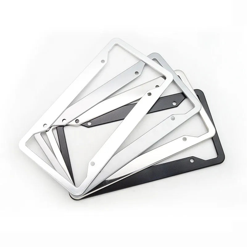 Aluminium alloy license plate frame in black, light grey, sandblasted silver or stainless steel finish