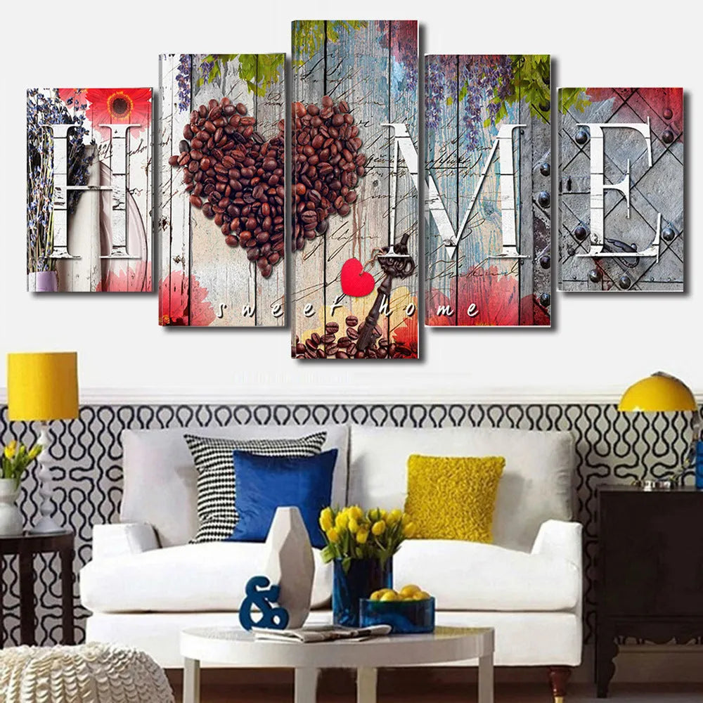 Red canvas home sweet home wall art decoration board with oil painting texture in multiple sizes