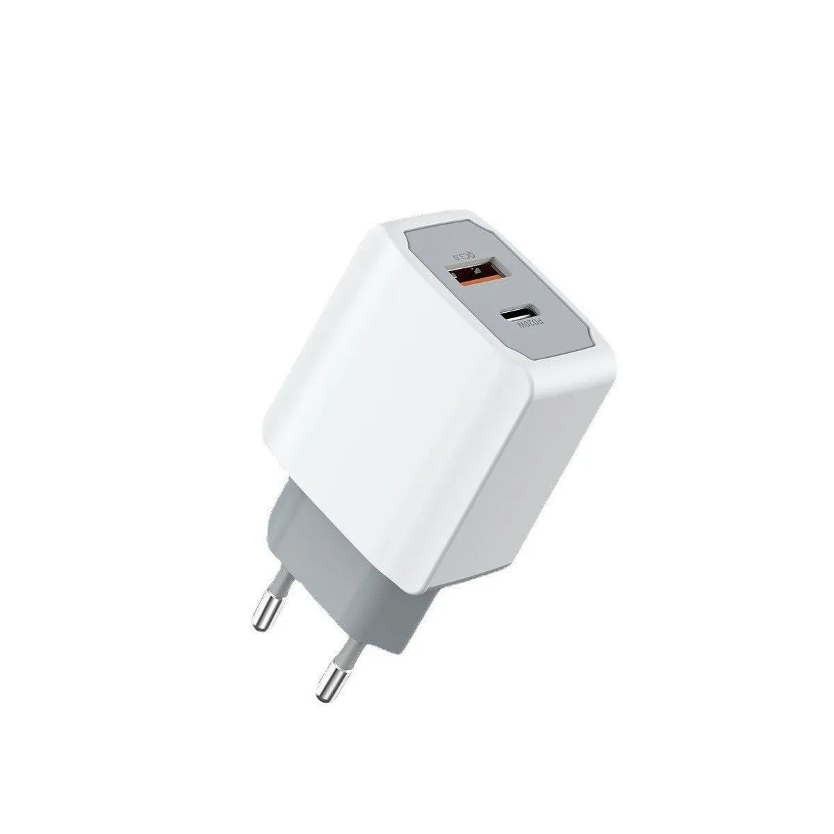 White USB fast charger set with European standard cable and fireproof ABS PC construction