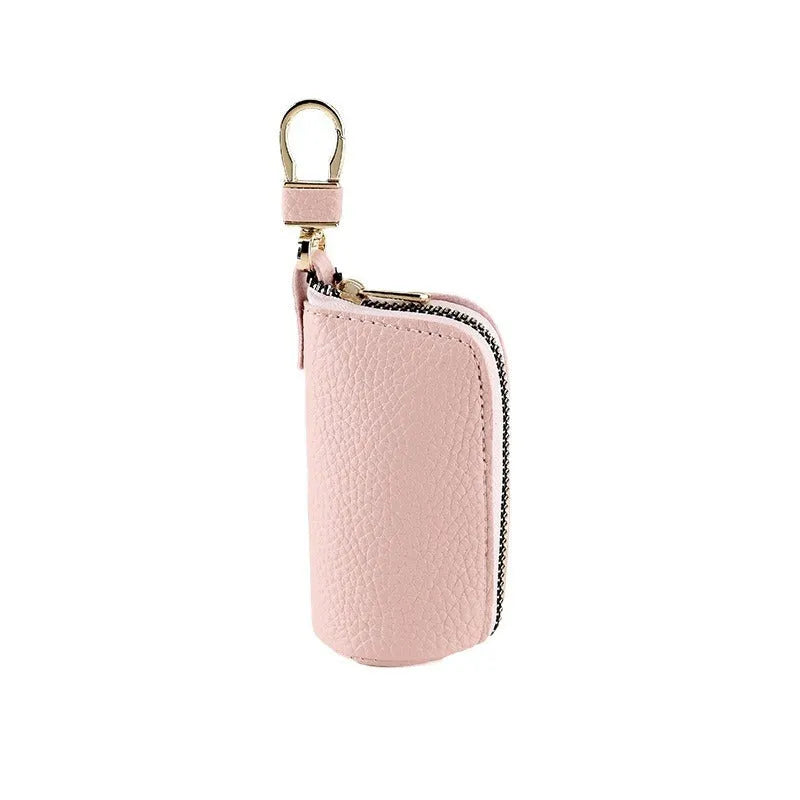 Men's waterproof PU key case with zipper closure in black grey pink macaron colours