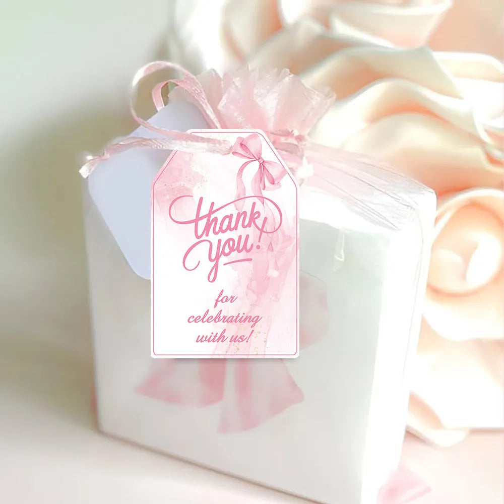 Birthday gift tags with bowknot decoration in three style variations including hemp rope ties