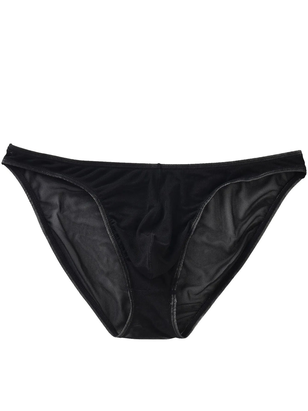 Men's black low waist ice silk briefs with triangle mid waist design on size chart
