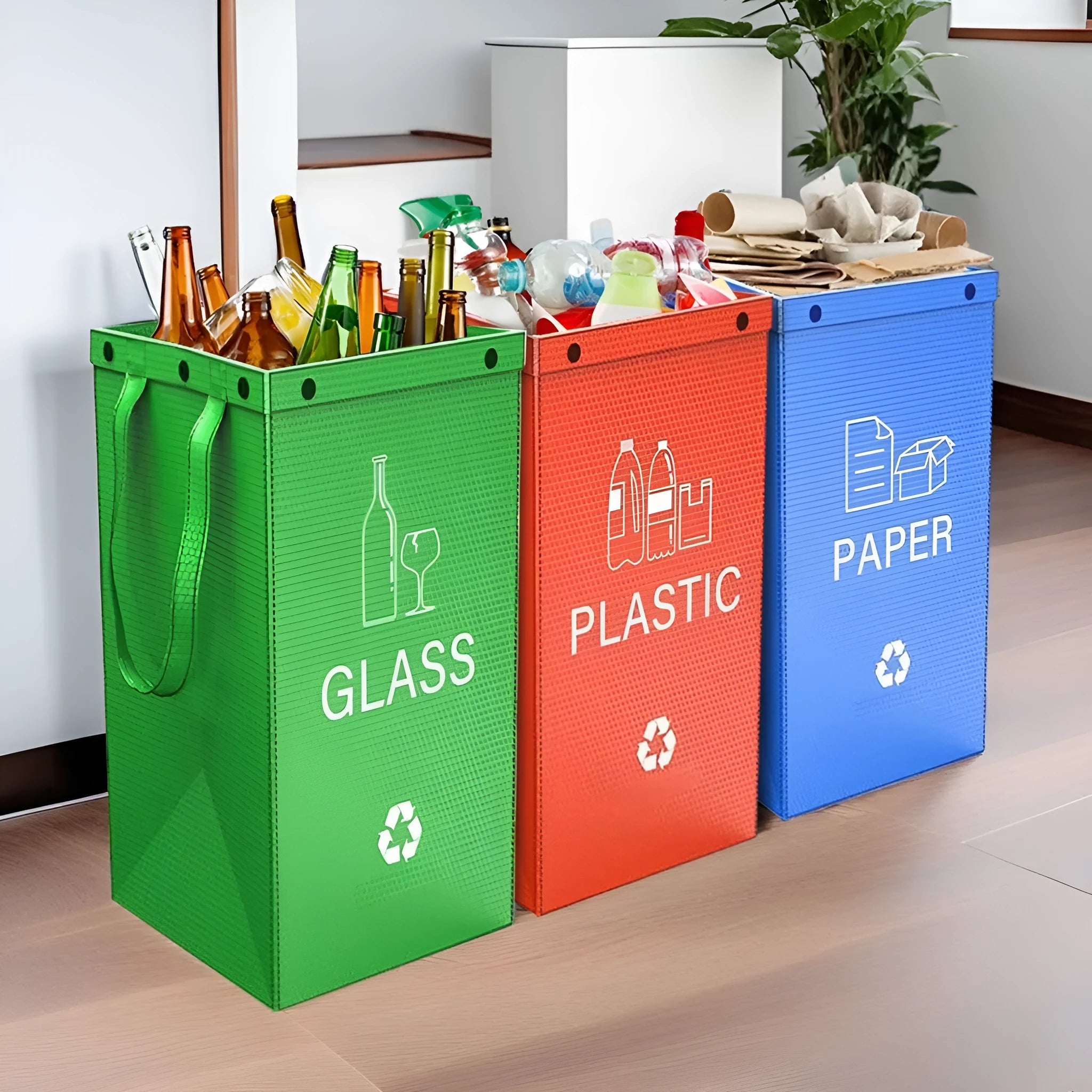 Blue 40-litre rectangular PP plastic household dustbin with a dustbin liner inside.