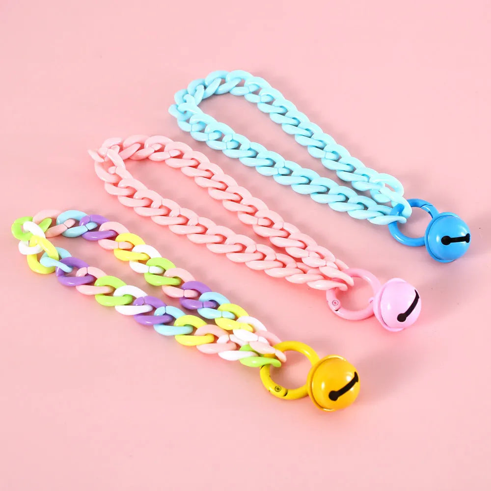 Adjustable pet collar with plastic macaron pendant in candy colours for cats, dogs, and rabbits