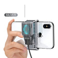 Black clip-on mobile phone cooling radiator fan with aluminium blades, shown next to a data cable.
