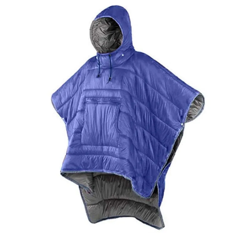 Army green wearable cloak sleeping bag with hood and sleeves for outdoor camping