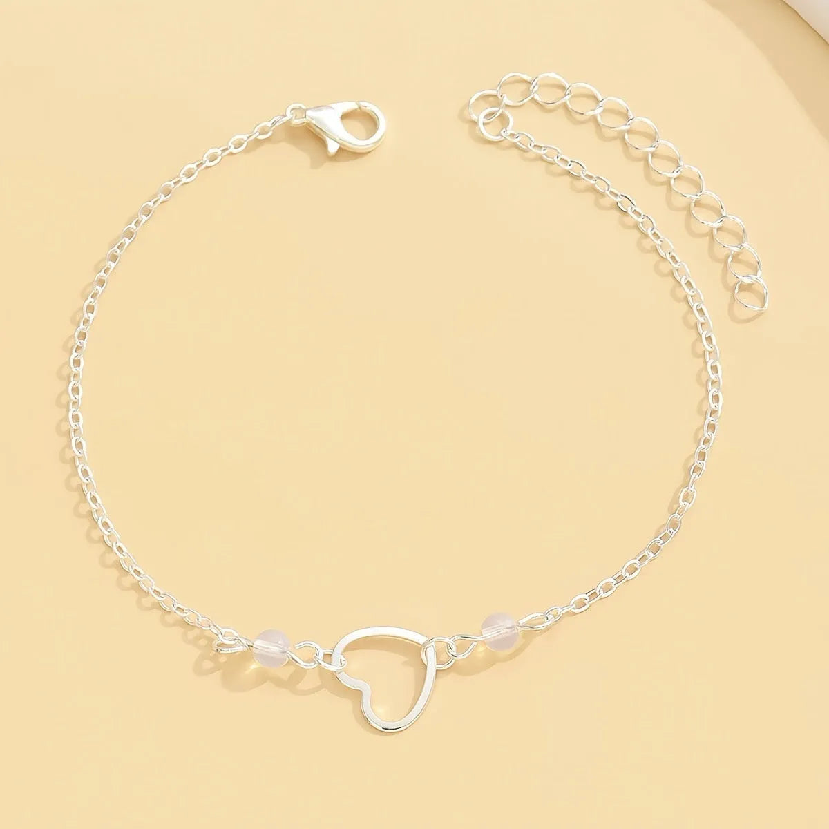 Adjustable heart pendant anklet in gold or silver alloy finish