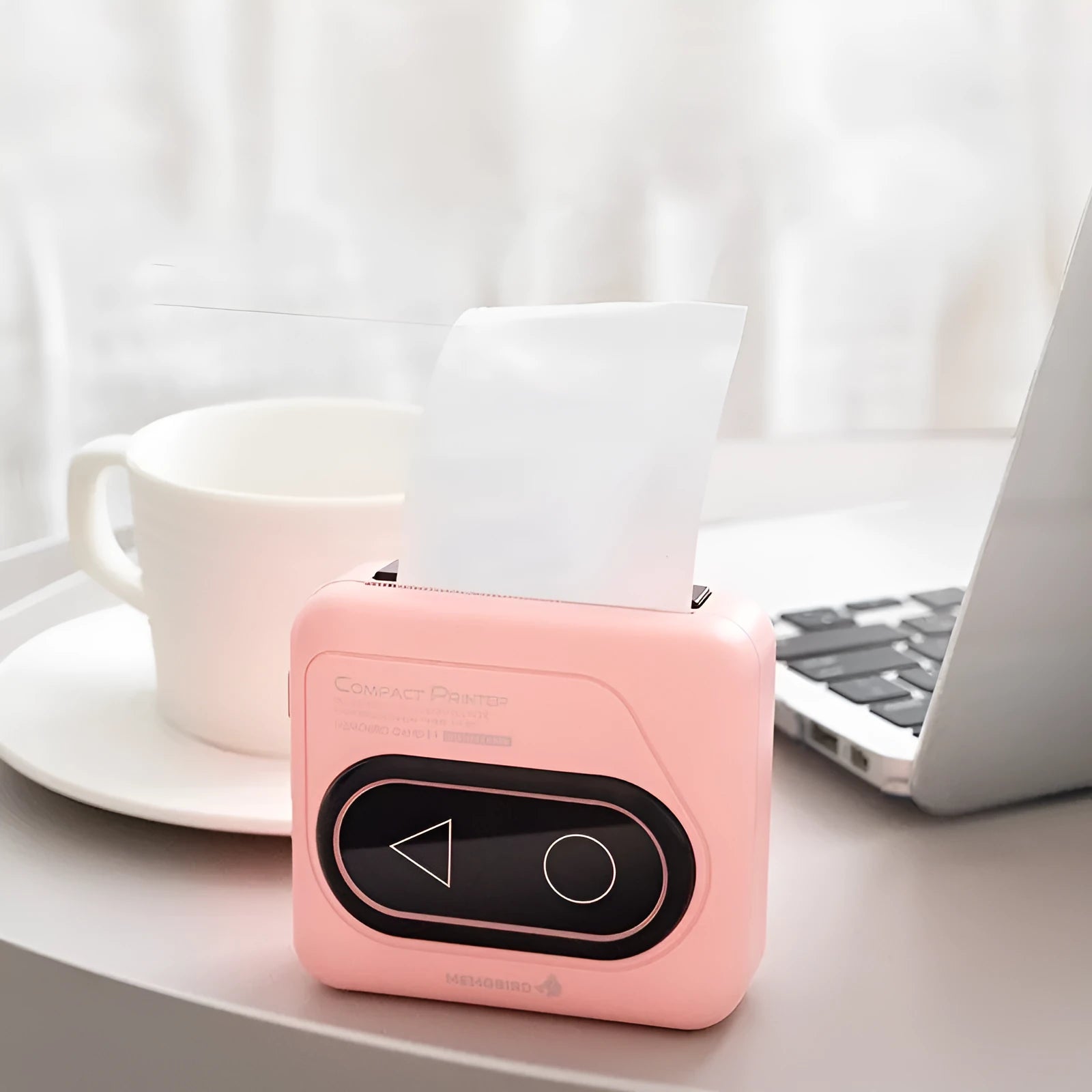 Compact Avocado Green Bluetooth mini thermal printer with charging cable and paper roll on a white surface.