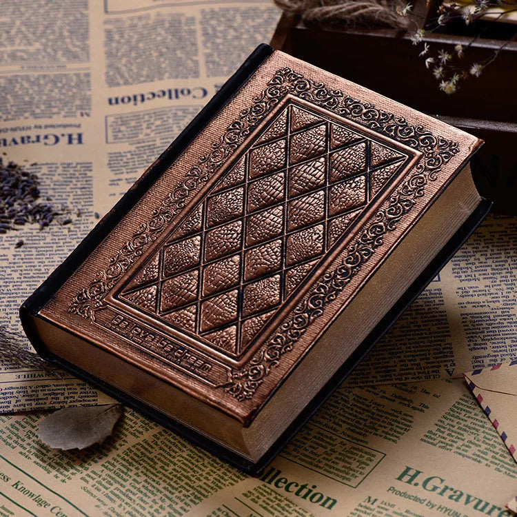 Embossed faux leather notepad with three-dimensional cover design in bronze or black gold colour