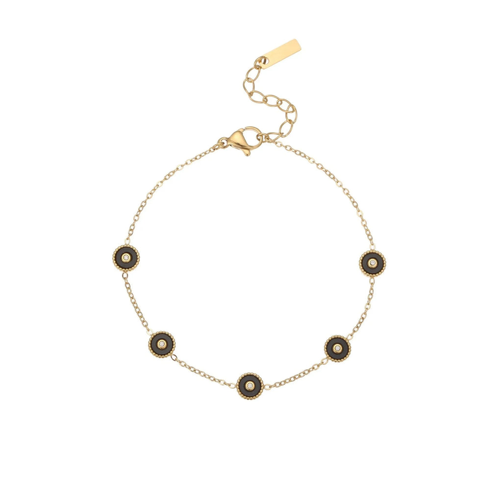 Women's geometric stainless steel bracelet and necklace set with 18K gold plating and fritillary design